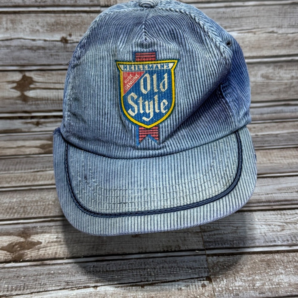 Old Style Beer Trucker Hat Mens Blue Corduroy Snapback Vintage Heileman's Patch